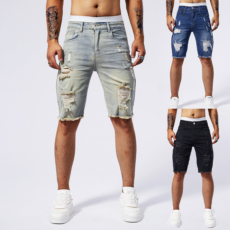 Streetwear Brand Denim - 2025 صيف جديد الرجال ممزق الدينيم