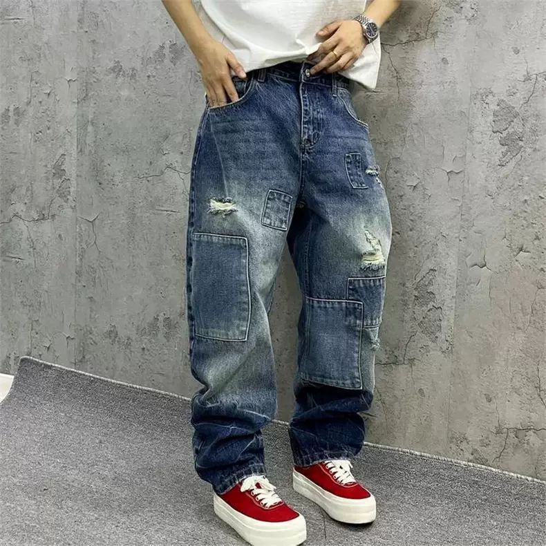 Streetwear Brand Denim - جينز رجالي بتصميم عصري فضفاض مستقيم