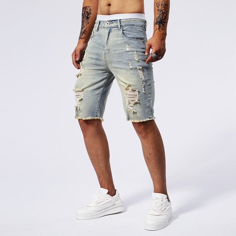 2025 صيف جديد الرجال ممزق الدي - مراجعة Streetwear Brand Denim وسعره